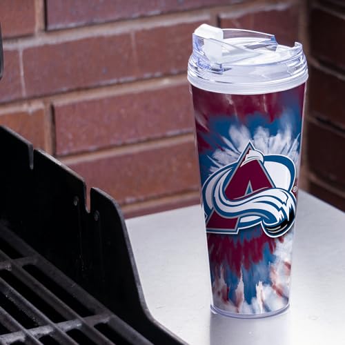 Image of Rico Industries NHL Hockey Team Color Tie Dye 24oz Metallic Acrylic Tumbler with Hinged Lid, Officially Licensed Double Wall Tumbler with Straw