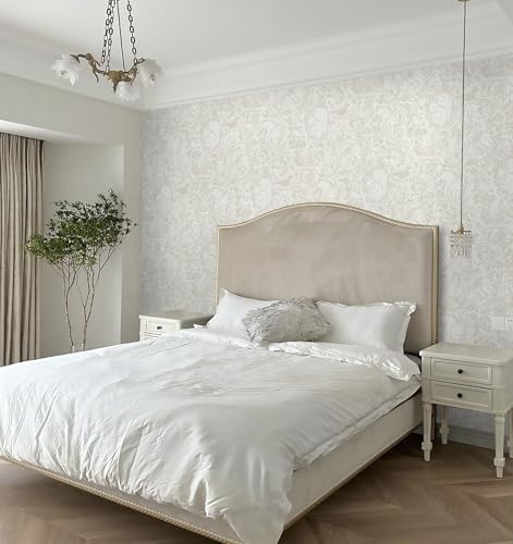 Micpolo LM867 Wallpaper Peel And Stick Boho White And Beige Wallpaper Cream Contact Paper For Cabinets Self Adhesive Removable Wallpaper For Bedroom Bathroom Kids Nursery Wallpaper Wall Decor 16.1 Inchx118 Inch thumb #1