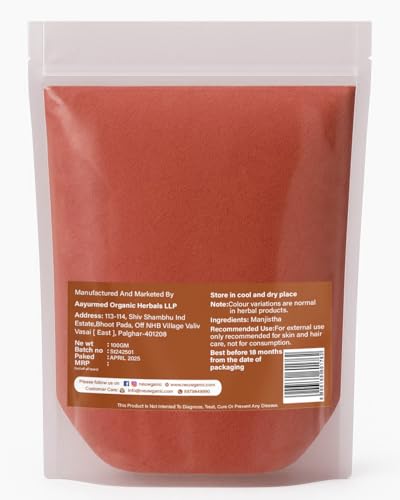 Image of Organic Manjistha Powder (100gm) | Ayurvedic Herb for Skin Brightening, Pigmentation & Detox | Face Pack & Hair Growth Support | Pure Rubia Cordifolia Powder