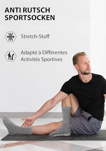 ZAKASA Rutschfeste Socken Herren: Anti Rutsch Socken mit Noppen, Baumwolle Spandex Elasthan, Gray, 43-46, 8 Paare