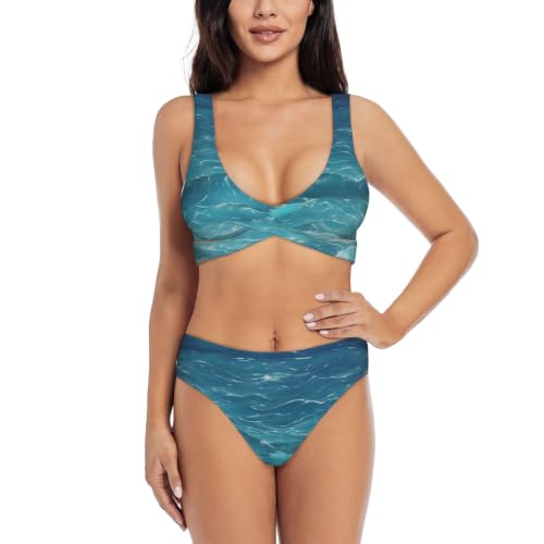 Bikini croisé pour femme push-up bleu marine Deep Blue Sea avec coussinets amovibles
