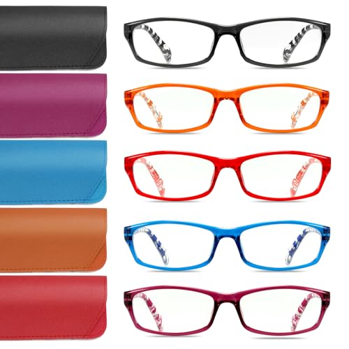 kunchu Reading Glasses for Women - Blue Light Blocking Spring Hinge Computer Readers Anti Glare UV Eyeglasses (MIX5, 2.5)