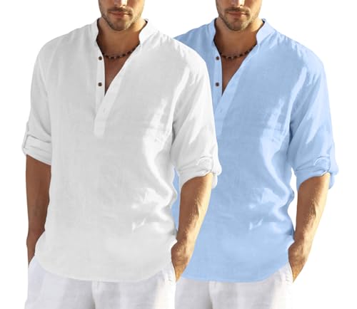Image of Zombom Men's Combo Cotton Polyester Blend Solid Full Sleeve Straight Regular Fit Mandarin /Chinese Collor Kurta (Pack of 2)