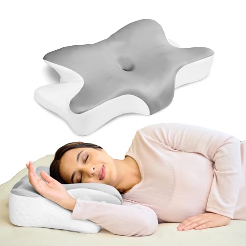 Image of WELLGIVER Cervical Butterfly Pillow | Orthopedic Memory Foam for Neck & Shoulder Pain | Ergonomic Contour Design | Dual Height Support | Side Sleeper Pillow with Arm Rest - Pack of 1