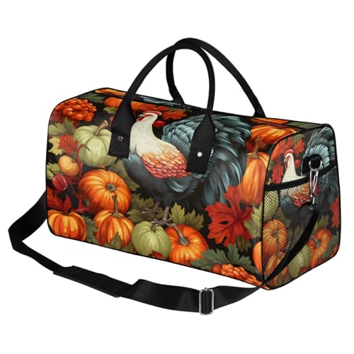 Thanksgiving Turkey Travel Duffle Bag for Women Men Foldable Waterproof Weekender Bag Carry on Tote for Overnight Sports Gym Pumpkin Thanksgiving2