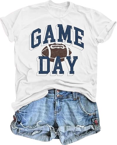 Football Shirts for Women Game Day T Shirts Football Outfits Funny Graphic Tee Casual Short Sleeve Tee Shirts