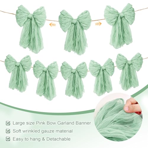 Image of Large Green Bow Garland Banners for Coquette Birthday Party Decorations-Bow Themed Birthday Decor for Baby Shower Bridal Shower Bachelorette Party Wedding Favors Supplies (Green)