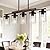 NSRCE Dining Room Light Fixture Over Table, 5-Light Linear Farmhouse Chandelier Pendant Lighting for Kitchen Island Dining Room with Glass Shade, Black Metal and Wood Finish