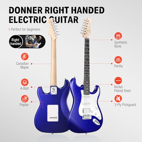 image for Donner 39-Inch Electric Guitar Kit - Purple Sapphire Blue HSS Pickup, 