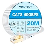 VOIETOLT Cat8 Ethernet Cable 20M, 40Gbps/2000Mhz Flat High Speed Network Cable, STP RJ45 Gigabit Cat-8 Lan Internet Cable for PS4/5, for Modem - White