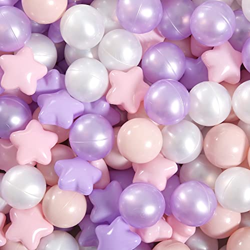 Image of GOGOSO Pink and Purple Star Pit Balls for GirlsToddlers for Playhouse, Baby Pool, Play Ball Fun Centers, for Babies, Kids, Toddlers 1-3, Phthalate Free BPA Free