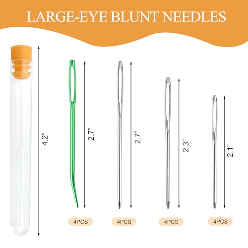 Image of Deshionew 16 PCS Strong Large Eye Blunt Needles Multiple Size Sewing Needles Yarn Needle Darning Needle Wool Crochet Needles Bent-end Tapestry Needle for Sewing Up Knitting Crochet DIY Project