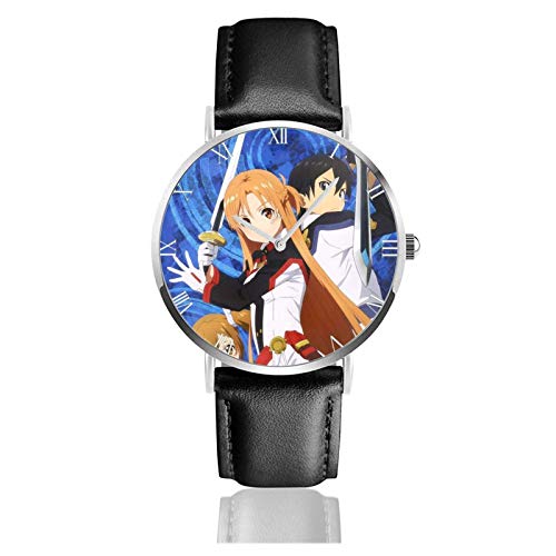Relojes Anolog Negocio Cuarzo Cuero de PU Amable Relojes de Pulsera Wrist Watches Sword Art Online-Kirito y Asuna Sao