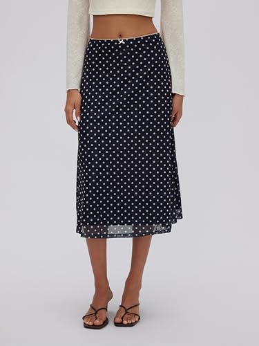 CIDER Womens Polka Dot Skirts Mesh High Waist Boho Flowy Long Midi Skirts4