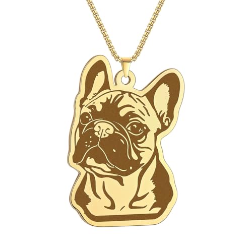 Niedliche Halskette mit französischer Bulldogge für Männer und Frauen, Edelstahl, Haustier-Welpen-Anhänger, Tierschmuck, Geschenk für Tierliebhaber,...
