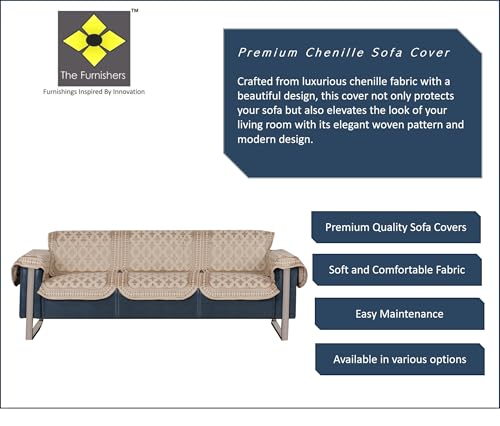 Image of Premium Chenille Woven Anti-Slip 3 Seater Sofa Cover with Arm Rest | L-Shape Sofa Seat Protector for Living Room | Durable & Stylish Slipcover - Beige
