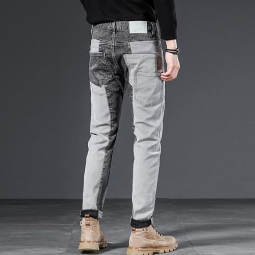 Men's Fashion Stitching Jeans Slim Fit Feet Stretch Jean Trousers Vintage Straight Leg Casual Pencil Jeans4