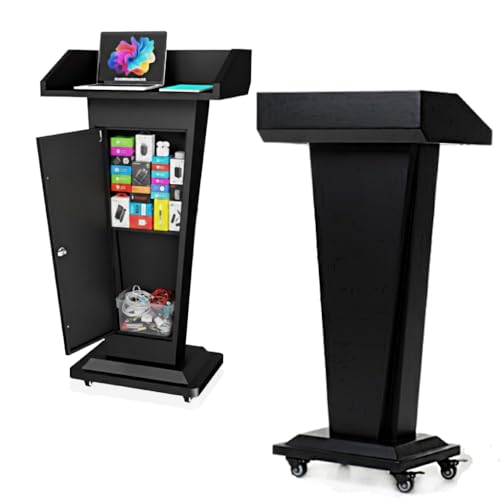 Heavy-Duty Metal Podium Stand with Lockable Wheels