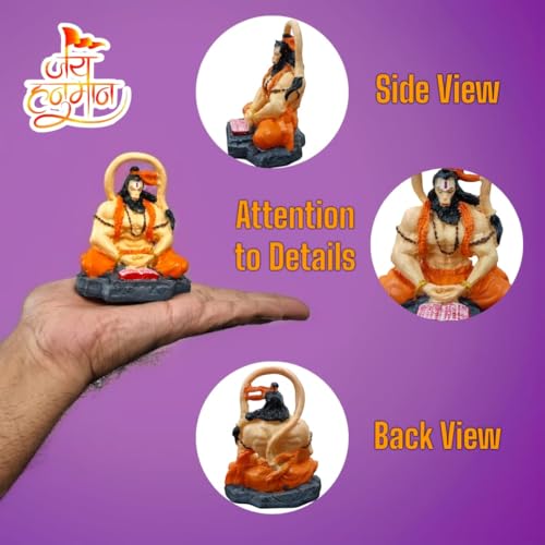 Image of RIANZ Divine Lord Hanuman ji God Idol for Car Dashboard, Office Desk & Home Temple | Bajrangbali Meditative Pose | 8.5cm Height - Handcrafted Spiritual Gift for Devotees (Multi Color - Meditating)