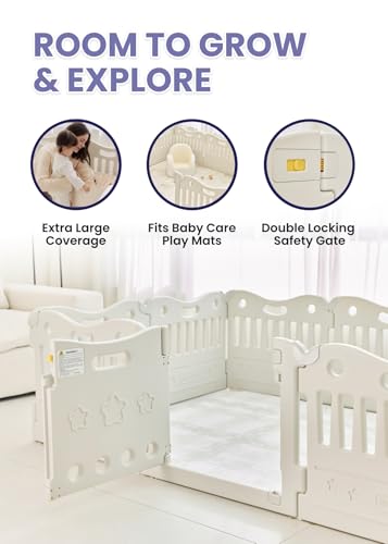 Baby Care Play Mat Funzone Play Pen - Extra Large Baby Play Yard - Play Pen for Baby - Safe with Double Locking (Fog Grey, Full Set)
