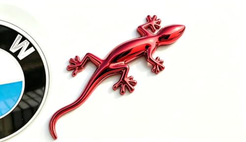 Image of 2PCS 3D Gecko Emblem Car Sticker Metal Chrome Silver Spider Badges Sticker for Universal Car Vehicle, Truck, Motorcycle, RV, Scooter, SUV, Door, Window for Headphone Decorations (Red Gecko)