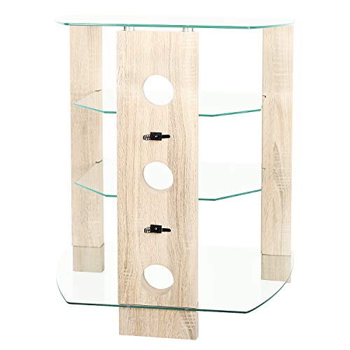 TAVR 4-Tier Wood Media Compontent TV Stand Audio Video Tower Rack HiFi Stereo Cabinet Stand with Tempered Glass Shevles for TV/Xbox/Gaming Consoles/Media Component/Streaming Device ,Cable Mangement - Thumbnail 4