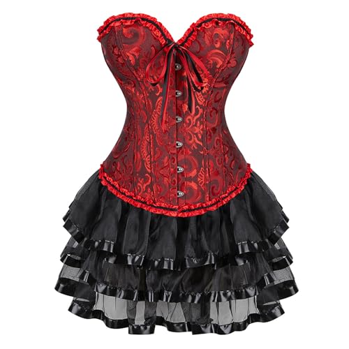 Robe corset victorienne noire et rouge bustier vintage à lacets pour femme