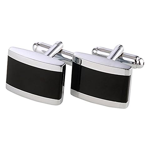 DonDon® Men's Cufflinks Stainless Steel Silver / Black - Delivered in Velvet Bag Cover
