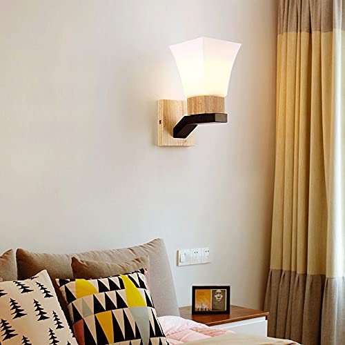Aplique de pared industrial E27 con madera y vidrio blanco para pasillo 4