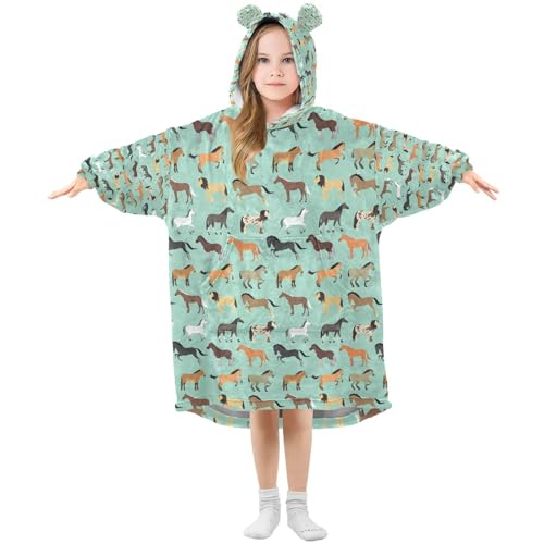 Manta de gran tamaño con capucha para niñas, amapolas, dibujos animados, caballo, animal, manta para niños, manta suave y cálida con capucha de forro polar, A0035, Small