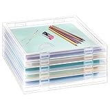 6PCS A4 Paper Storage Case Scrapbook Paper Organizer Boxes, 32 x 32 cm Transparent Portable Project Case, Plastic Storage Containers for File Magazines with Buckle for Documents Photo File Magazines