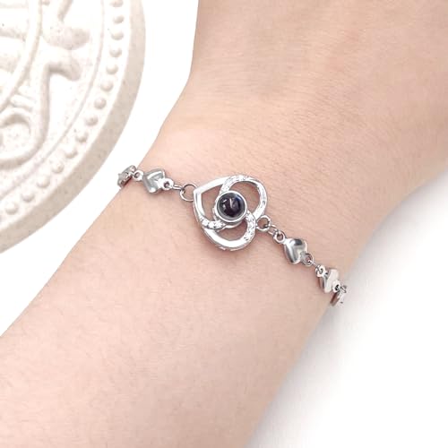 Image of Uloveido Cute Stainless Steel Heart Link Chain Bracelet | 100 Different Languages I Love You Projection Bracelets for Women Girls