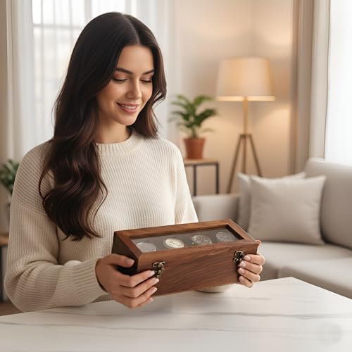 Image of Vintage Wooden Watch Box for Men, Timepiece Storage & Organizer, Watch Display Case, Jewelry Box for Women, Anniversary Gift for Husband (4 Grooves (Rosewood))