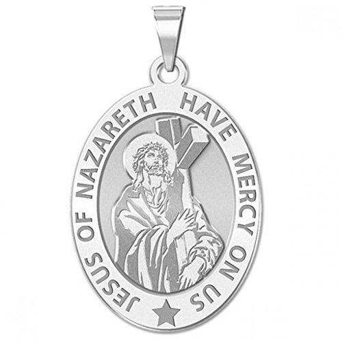 PicturesOnGold.com Jesus of Nazareth Religious Medal - 3/4 Inch X 1 Inch - Sterling Silver