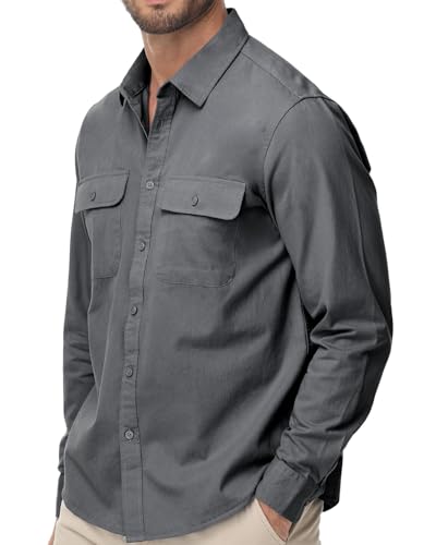 TUNEVUSE Mens Western Shirt Casual Long Sleeve Button Down Shirts Regular Fit Button Up Work Shirts with Two Pockets Cotton2
