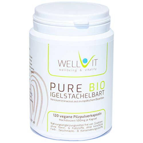 Hericium erinaceus puro organico 120 capsule da 500 mg ciascuna polvere di funghi vitale Fungo di Criniera di Leone da allevamento biologico dell'UE, vegano, senza additivi artificiali