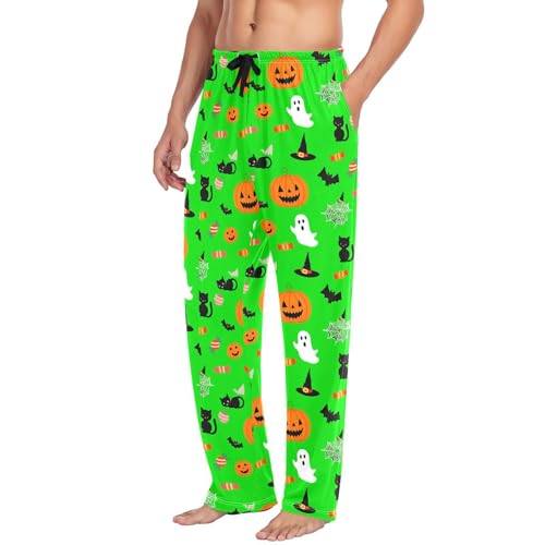 Green Halloween Men's Cotton Pajama Pants with Pockets and Drawstring Comfortable and Stylish,S4