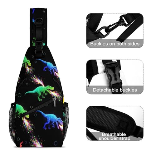 Fashion Chest Bag, Shoulder Bag, Dress Decor Sling Backpack, Casual Day Pack For Travel Shopping Tyrannosaurus Rex Dinosaur Sparkles in Space3