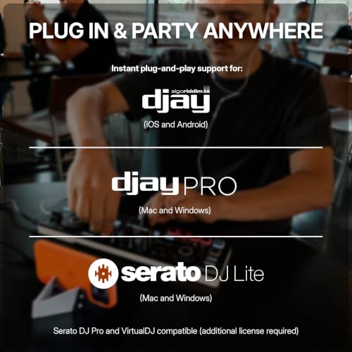 Image of Numark MixTrack Go Compact Bluetooth DJ Controller with Stems Control | 2-Deck DJ Mixer, for Beginners & Mobile DJs, Smart Fader, USB-C, Serato DJ Lite & Algoriddim djay Included, Gen 4