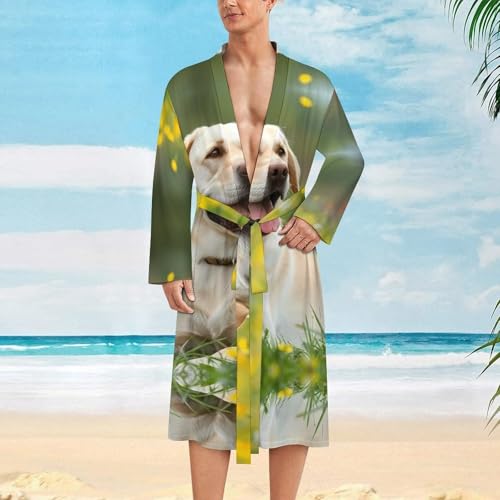 Labrador Retriever Dog Lazy Time Funny Men's Robe Soft Lightweight Bathrobe Long-sleeve Spa Robes2