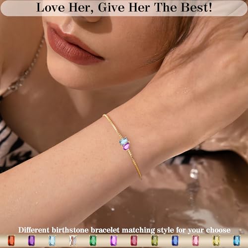 Birthstone Bracelets for Women, Dainty Gold Bracelet with Birthstone Birthday Gifts for Her Mothers Day Gifts Trendy Stuff 14k Plated Adjustable Link Bracelet Anniversary Christmas Jewelry