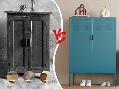 Image of Metal Storage Cabinet,2 Door TV Stand, Metal Mesh Accent Cabinet