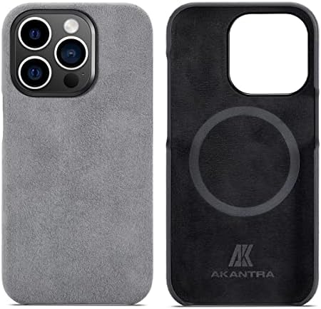 AKANTRA Alcantara Case for Apple iPhone 14 Series, Handmade Half-Wrapped Synthetic Suede Cover, Compatible with Magsafe Wireless Charging(iPhone 14 Pro Max,Gray)