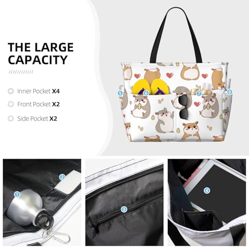 Love Cartoon Cute Hamster Large Beach Bag Waterproof Sandproof Swim Tote Pool Bag For Women With Zipper2