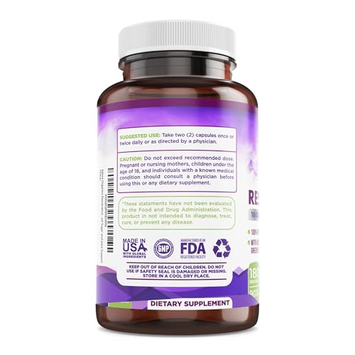 resveratrol 1600mg trans-resveratrol antioxidant supplement with green tea grape seed extract and quercetin helps to support digestive health and immune system 180 capsules