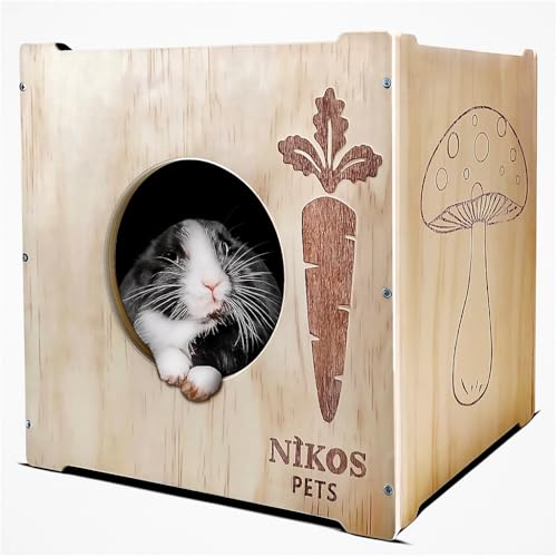 Wooden Rabbit Hideout, Indoor Hutch, Bunny Enclosure and Pet Bed ...