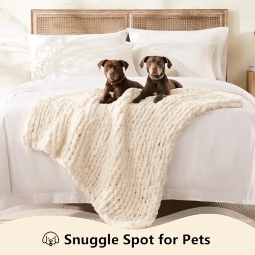 Image of L'AGRATY Chunky Knit Throw Blanket for Couch, 30'' x 40'' Knit Throw, Ivory