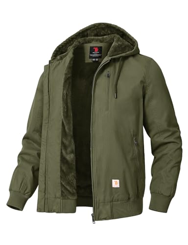 TBMPOY Men's Winter Jackets Hooded Work Cotton Fleece Lined Duck
