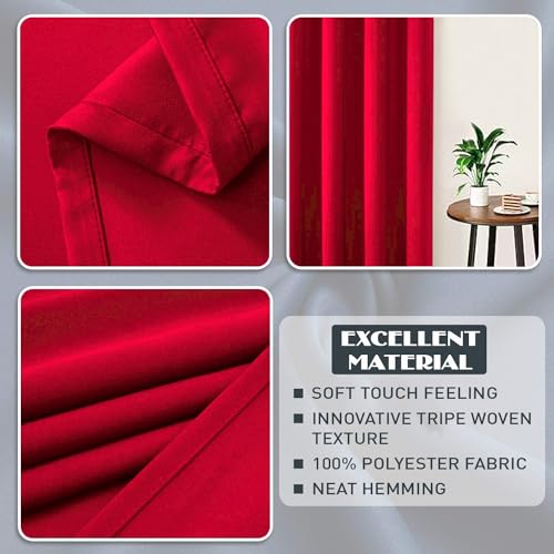 RayyanLinen Readymade Blackout Thermal Eyelet Ring Top Pair of Curtains Including 2 Tiebacks (RED, Width 46" x Drop 72") - Image 3