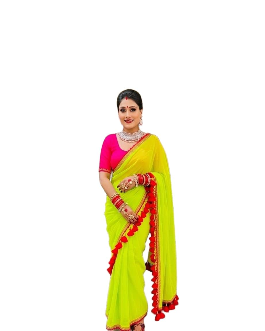 SOFT GEORGETTE SAREE EMBROIDERED LESS ATTACHED WITH BLOUSE GREEN2-picture-37